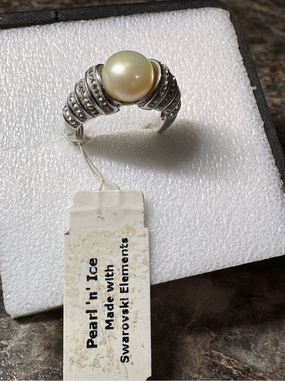 Pearl n Ice Freshwater Pearl Swarovski Elements Sterling Silver Ring New